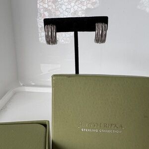 Judith Ripka Sterling Silver Textured Semi Hoop Earrings